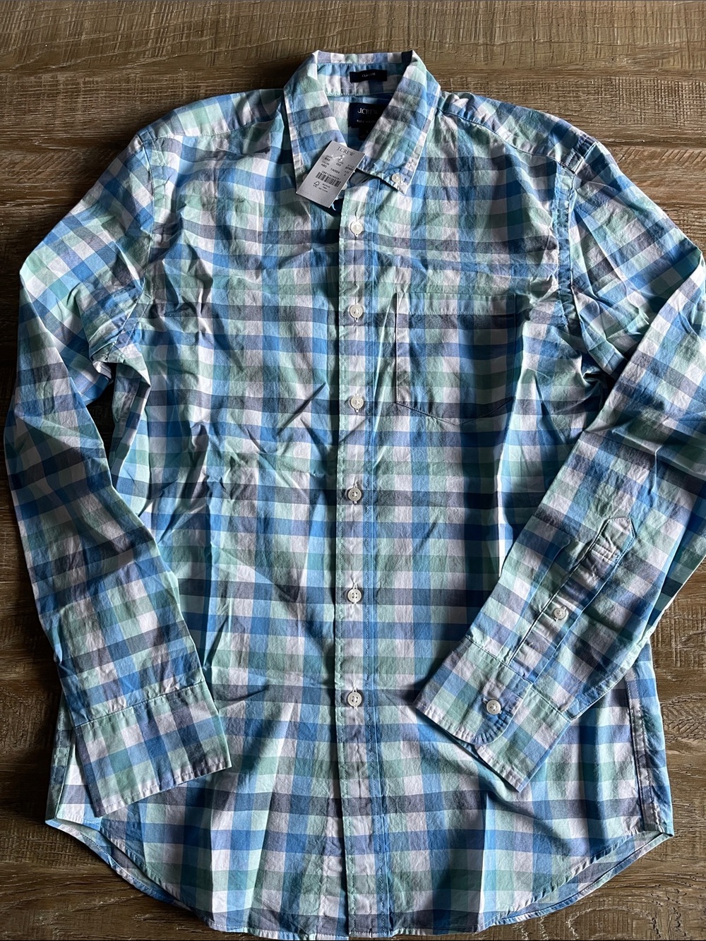 Men's J Crew Factory Plaid Button-Down Shirt - Light Blue & Green